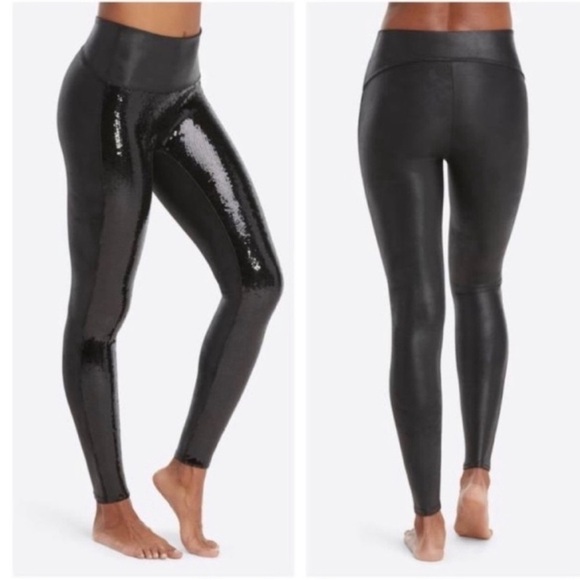 Spanx Faux Leather Sequin Leggings Black Size S - Picture 4 of 15